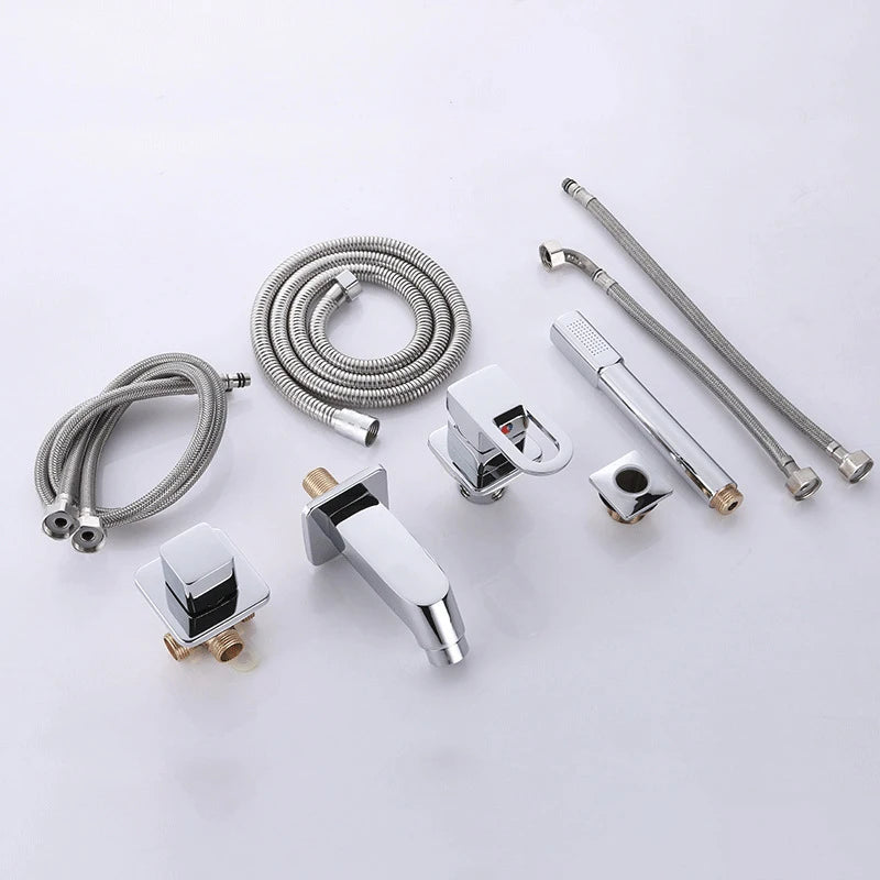 Deck/Wall Mounted Bathroom Bathtub Faucet Set with Handheld Shower Head 4 Holes Widespread Basin Tub Faucet Cold Hot Mixer Tap