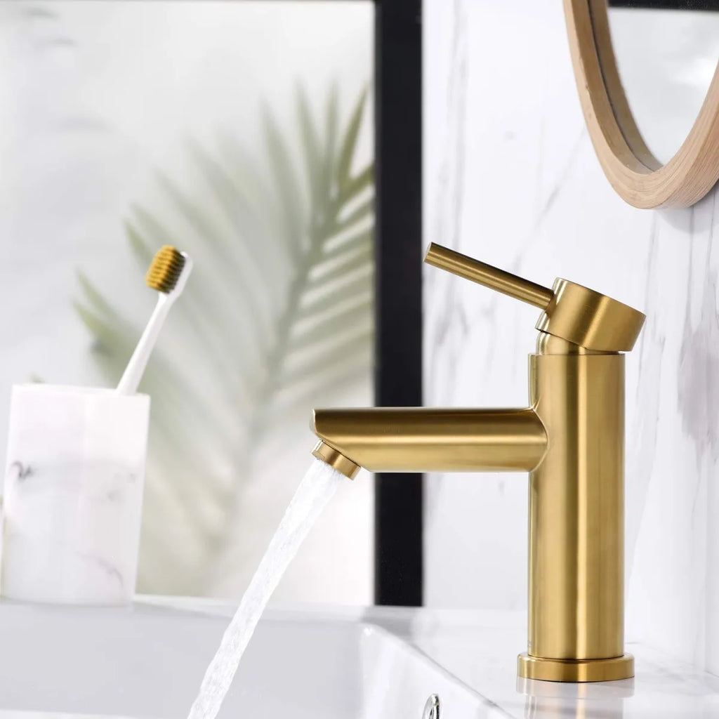 Bathroom Faucet Solid Brass Bathroom Basin Faucet Cold And Hot Water Mixer Sink Tap Single Handle Deck Mounted Brushed Gold Tap