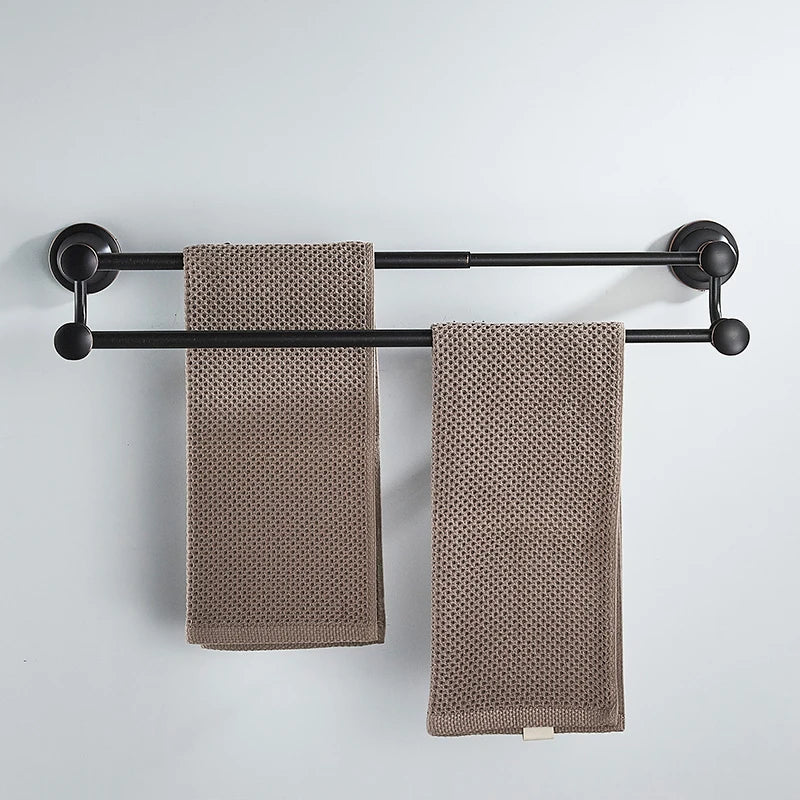 Bathroom Bath Toilet Paper Holder Robe Hook Bathroom Retractable Towel Hanging Rod Black Zinc Alloy EL852