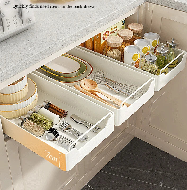 Non Perforated Kitchen Pull-out Shelf，Kitchen Storage Rack with Sliding Rails，Drawer Storage Tray，Cabinets Organizer，spice Rack