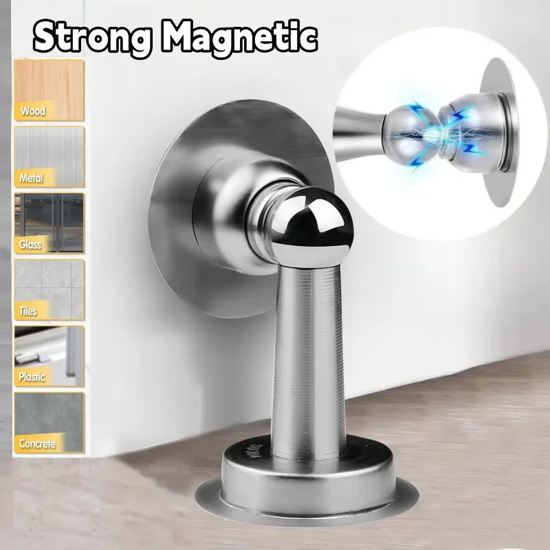 Stainless Steel Door Stoppers Strong Magnetic Door Catch Heavy Duty Door Holder Stops Wall Floor Mounting Magnet Keep Door Open