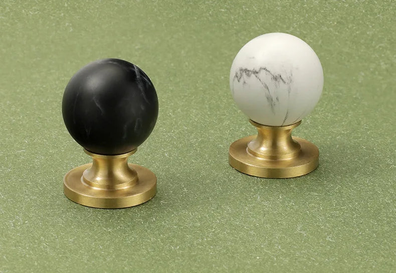 Brass Kitchen Cabinet Handles White Black Ball Drawer Knobs Modern Simple Wardrobe Cupboard Pulls Marble Furniture Handles
