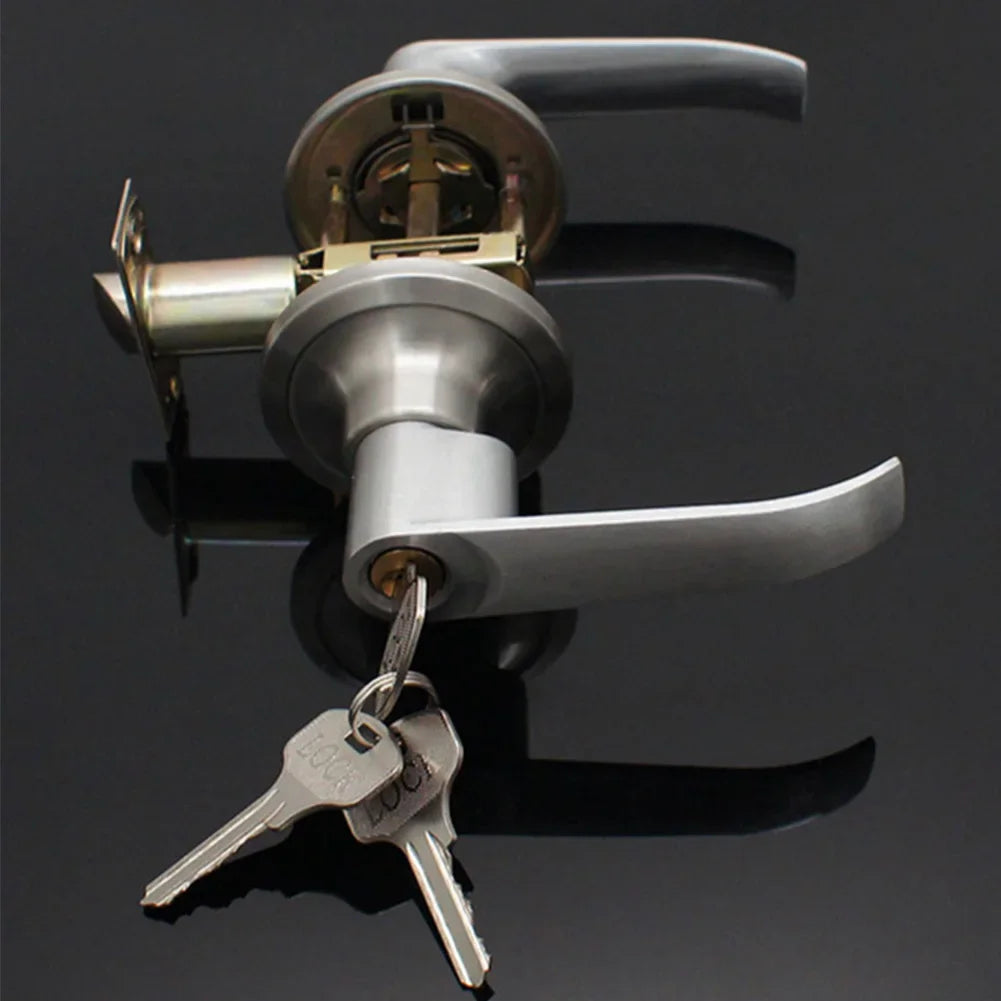 Door Lever Lock with 3 Keys Locking Door Handle Stainless Steel Interior Lever Lock Door Knob Replacement for Home Office
