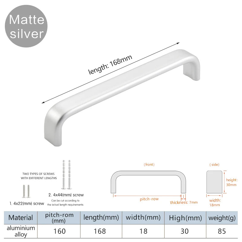 Modern Furniture Handles Black Wardrobe Door Pulls Silver Long Drawer Pulls Bathroom Cabinet Handle Aluminum Alloy Curved Handle