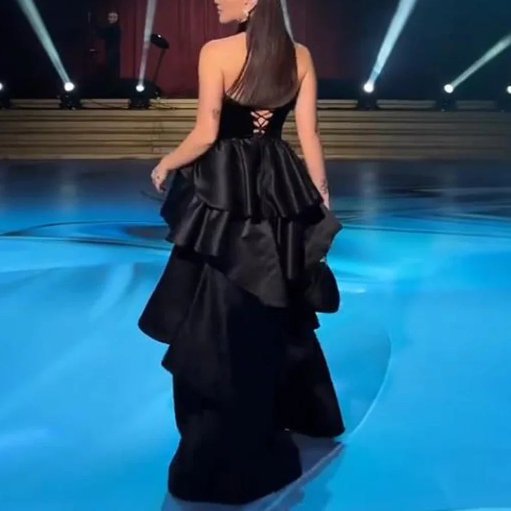 Black Luxury Evening Dress Halter Beading Embellished Ruffles A Line Tiered Formal Party Dress Vestidos De Gala 2026 Customized