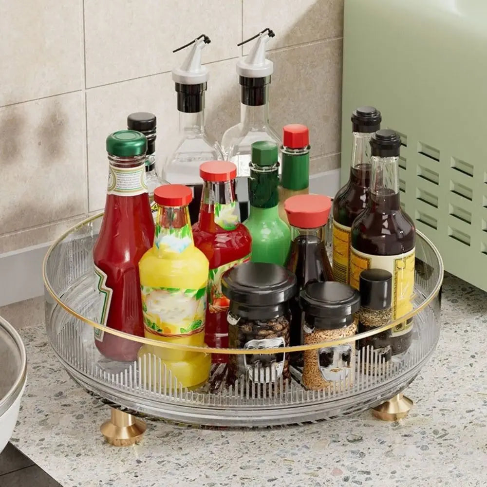 360°Rotating Rotating Spice Rack Clear Plastic Round Storage Tray Non-slip Base Space Saving Kitchen Storage Rack Countertop Use