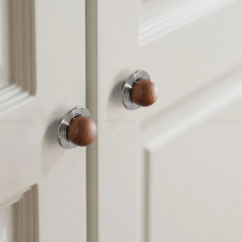 Modern Walnut Wood Brass Cabinet Door Handle Silver Wardrobe Cupboard Furniture Pulls Single Hole Drawer Knobs Cabinet Handles