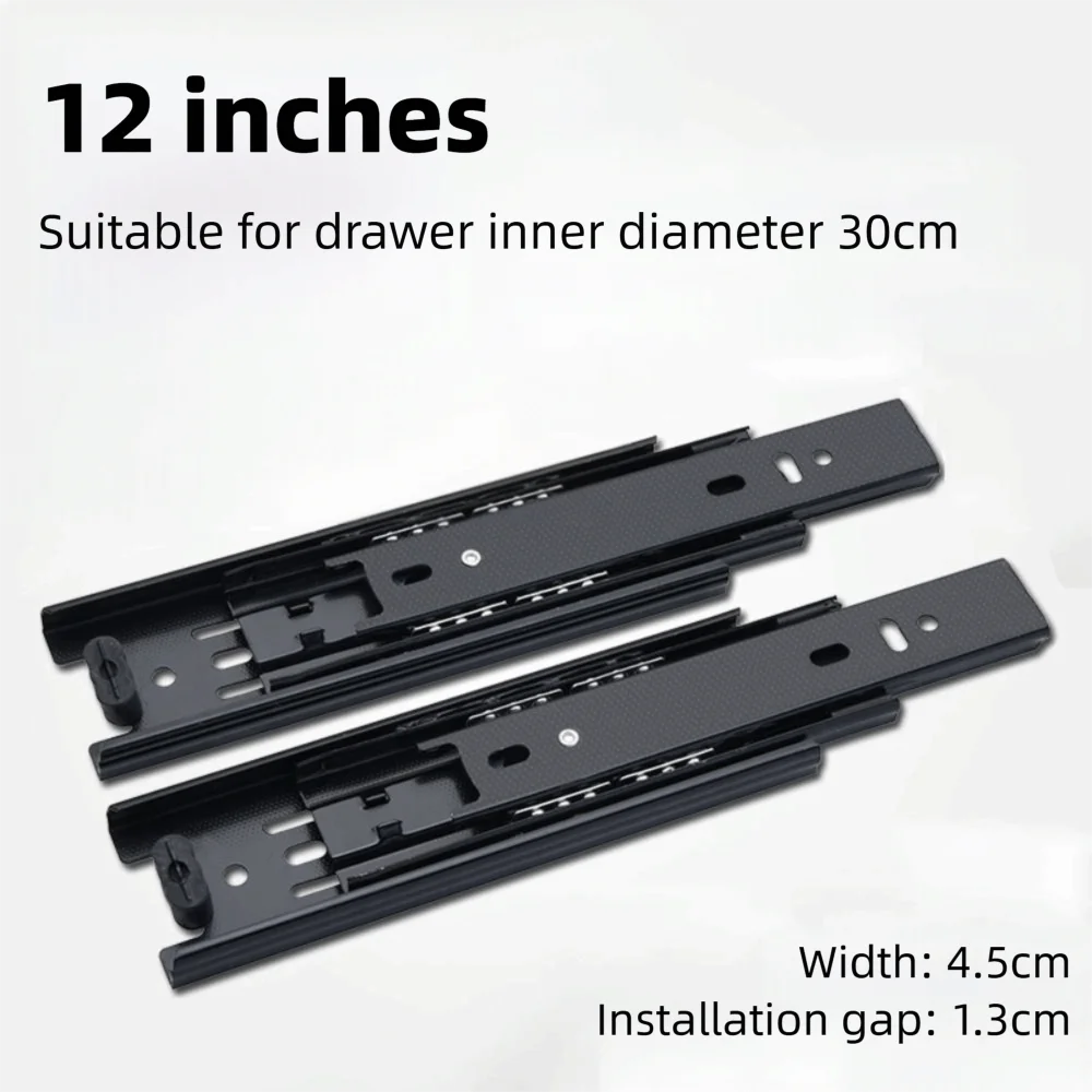 Black Drawer Slides Heavy Duty Smooth Operation Dresser Runners Easy Installation Steel Ball Bearing Drawer Rails Wardrobe