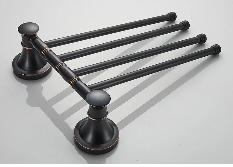 Bathroom Bath Toilet Paper Holder Robe Hook Bathroom Retractable Towel Hanging Rod Black Zinc Alloy EL852