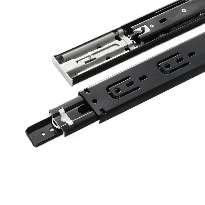 Heavy-Duty Soft-Close Drawer Slides - Automatic Three-Section Black Drawer Glide Tracks with Silent Rebound Mechanism