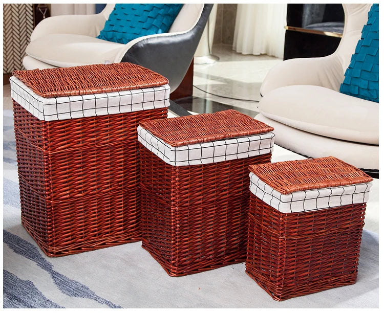 Large Capacity Rattan Laundry Basket - Vine Woven Storage with Cover, Simple and Elegant Dirty Clothes Organizer for Home