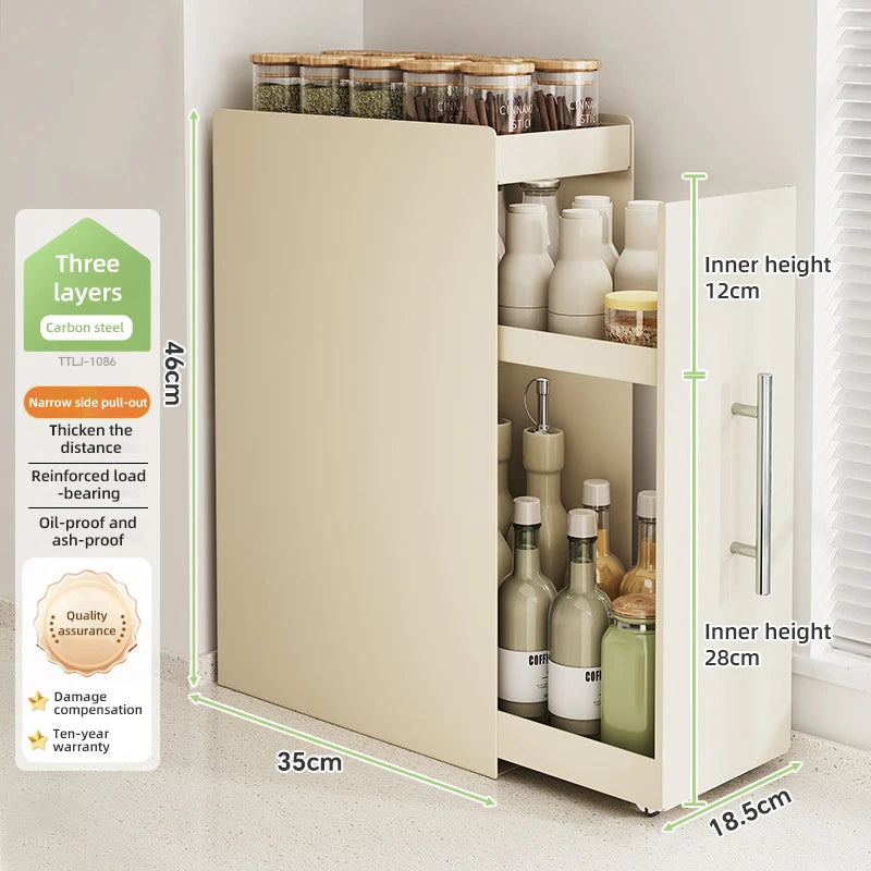 Kitchen Pull-out Spice Storage Rack Corner Seasoning Salt Sauce Vinegar Bottle Organizer Countertop Narrow Edge Pull-out Rack