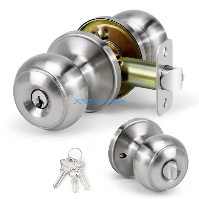 L8RC Zinc Alloy Round Door Knobs Knobset Entrance Lock Interior Door Handles for Hallway, Closet, Bathroom Easy to Install