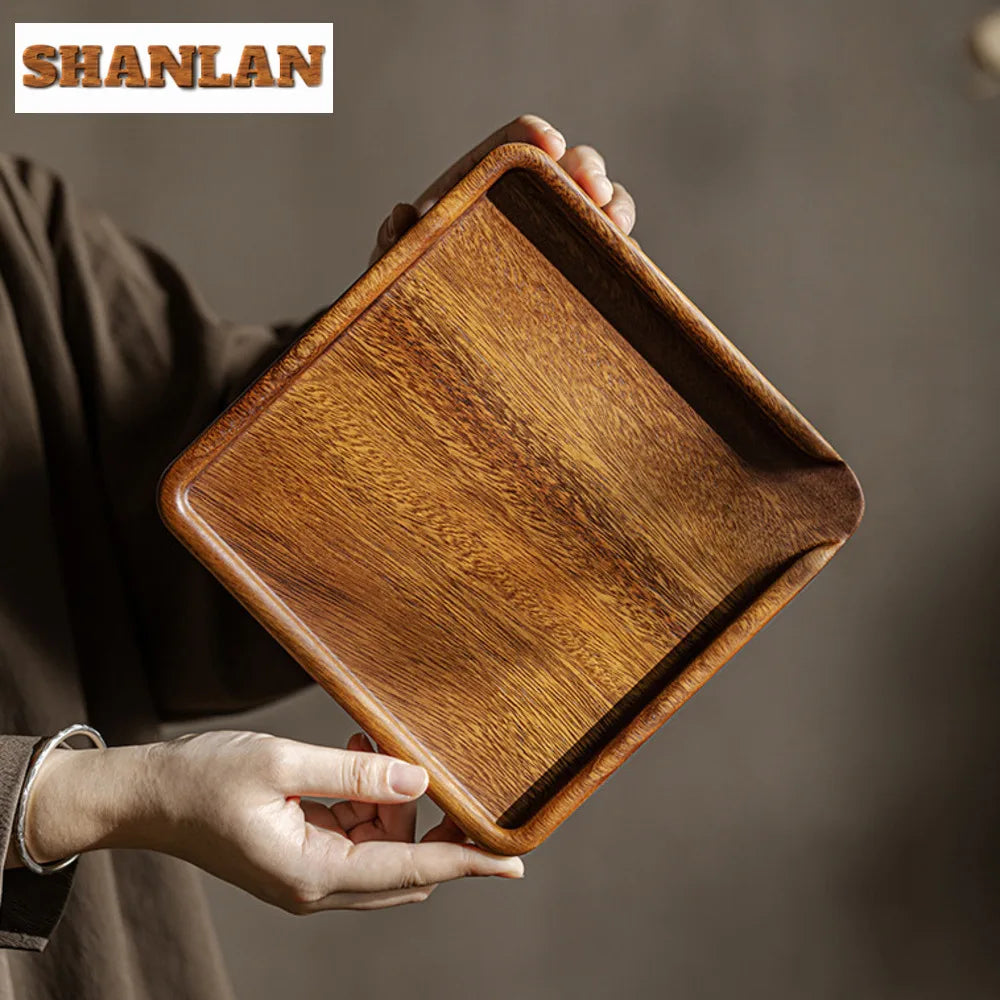 Chinese Walnut Square Food Tray Solid Wood Puer Tea Set Tray Home Breakfast Tray Cake Tray Flower Pot Bonsai Gardening Holder