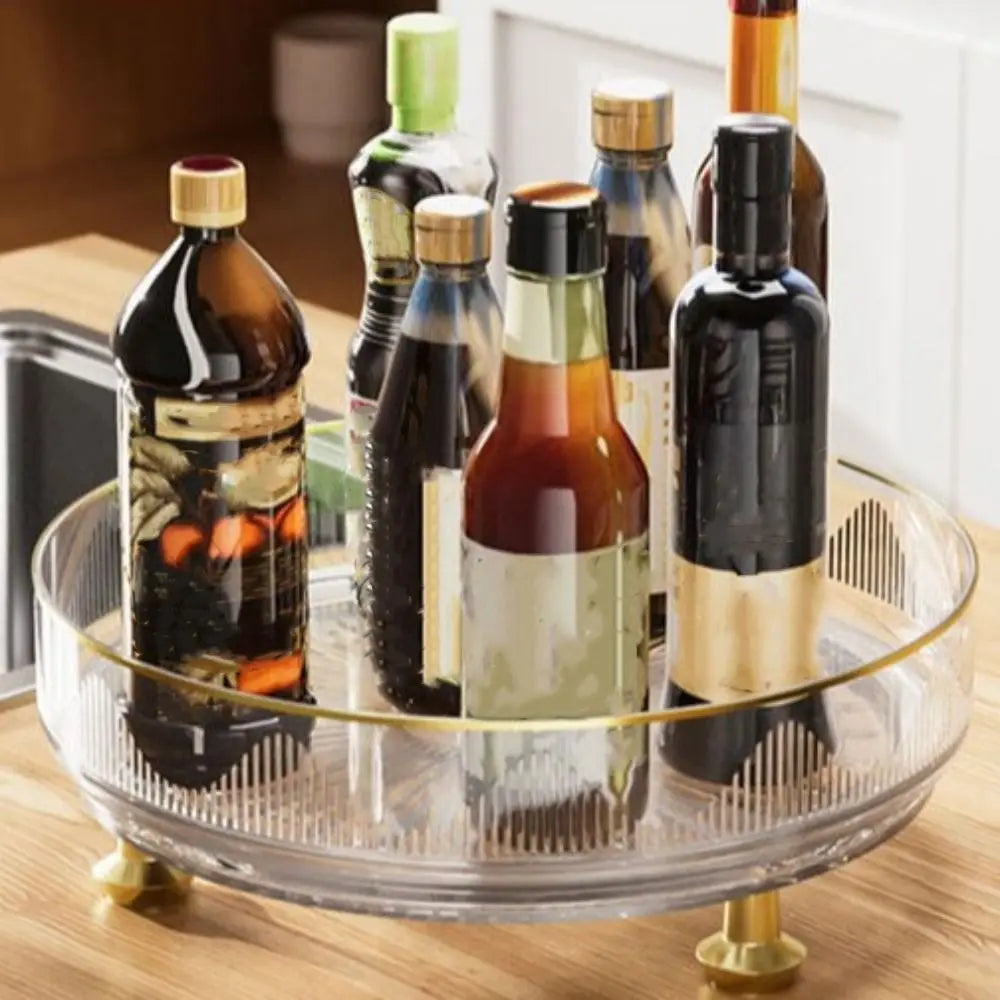 360°Rotating Rotating Spice Rack Clear Plastic Round Storage Tray Non-slip Base Space Saving Kitchen Storage Rack Countertop Use