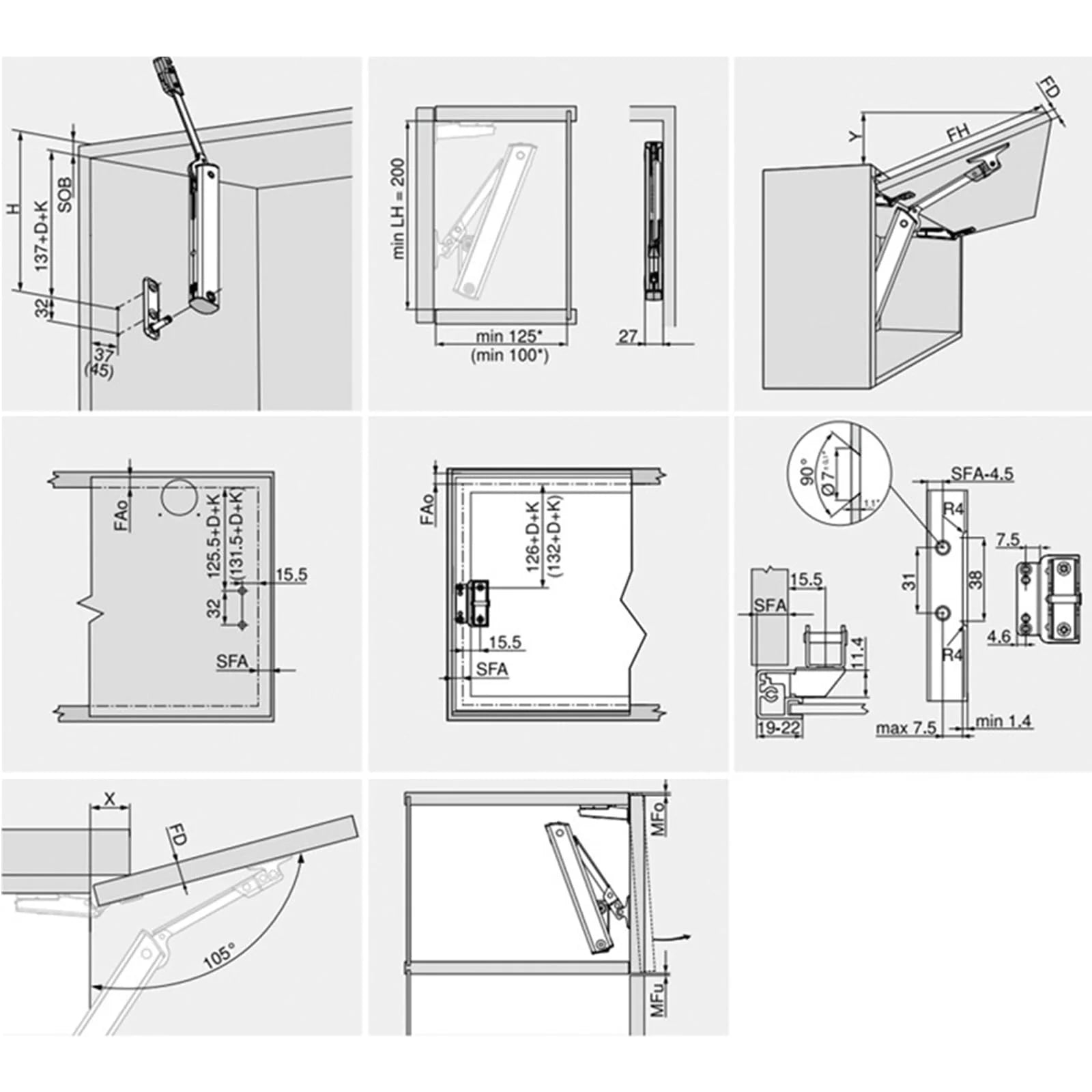 Heavy Duty Hydraulic Cabinet Hinge Randomly Stop Soft Closing Kitchen Hinges Adjustable Door Support Lift Up Door Hardware