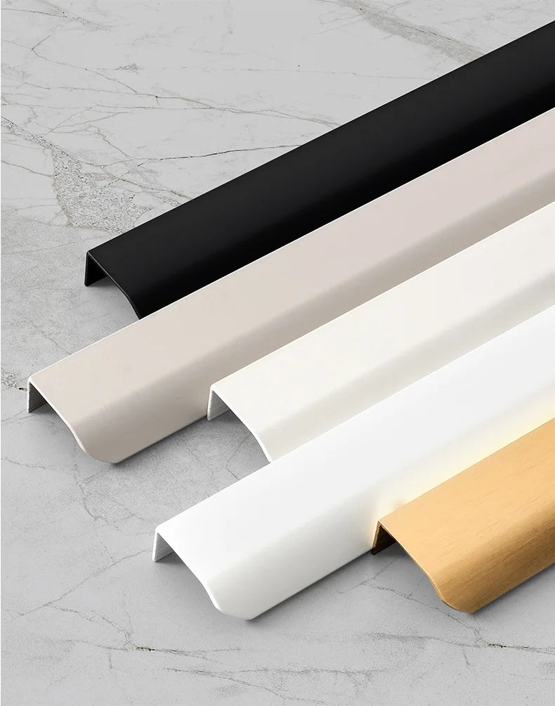 Hidden Minimalist Cabinet Handles for Kitchen Wardrobe | No Drilling Black Edge Pulls | Custom Length 80mm-1200mm Modern Design