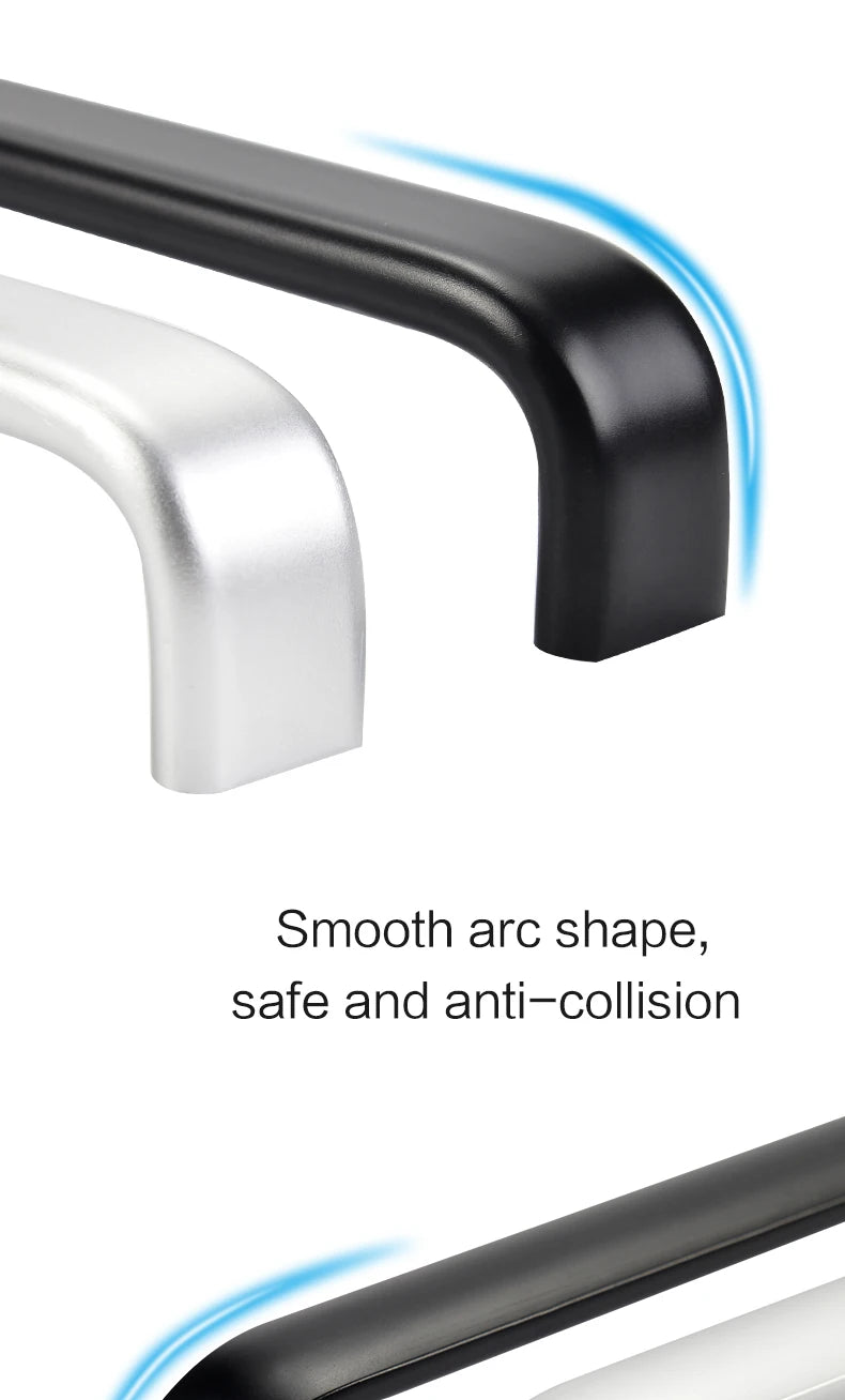 Modern Furniture Handles Black Wardrobe Door Pulls Silver Long Drawer Pulls Bathroom Cabinet Handle Aluminum Alloy Curved Handle