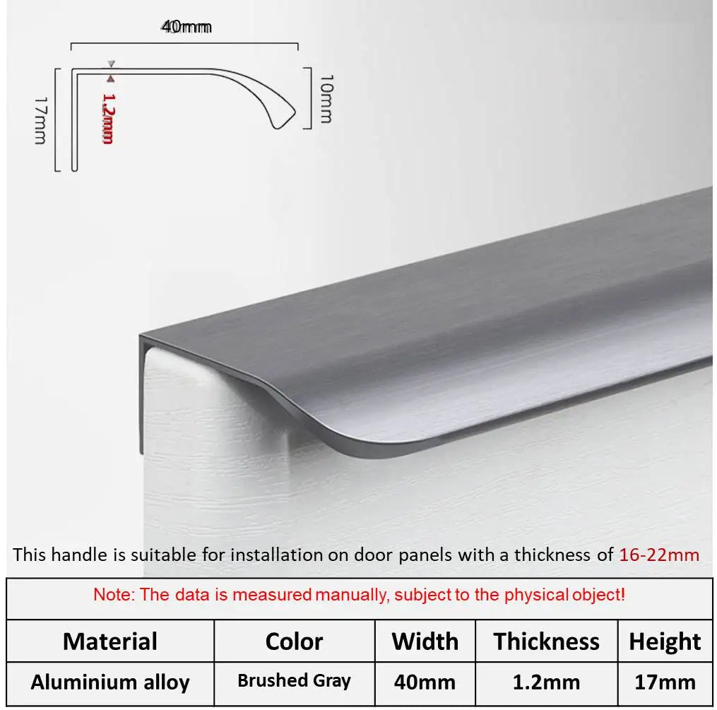 Hidden Minimalist Cabinet Handles for Kitchen Wardrobe | No Drilling Black Edge Pulls | Custom Length 80mm-1200mm Modern Design