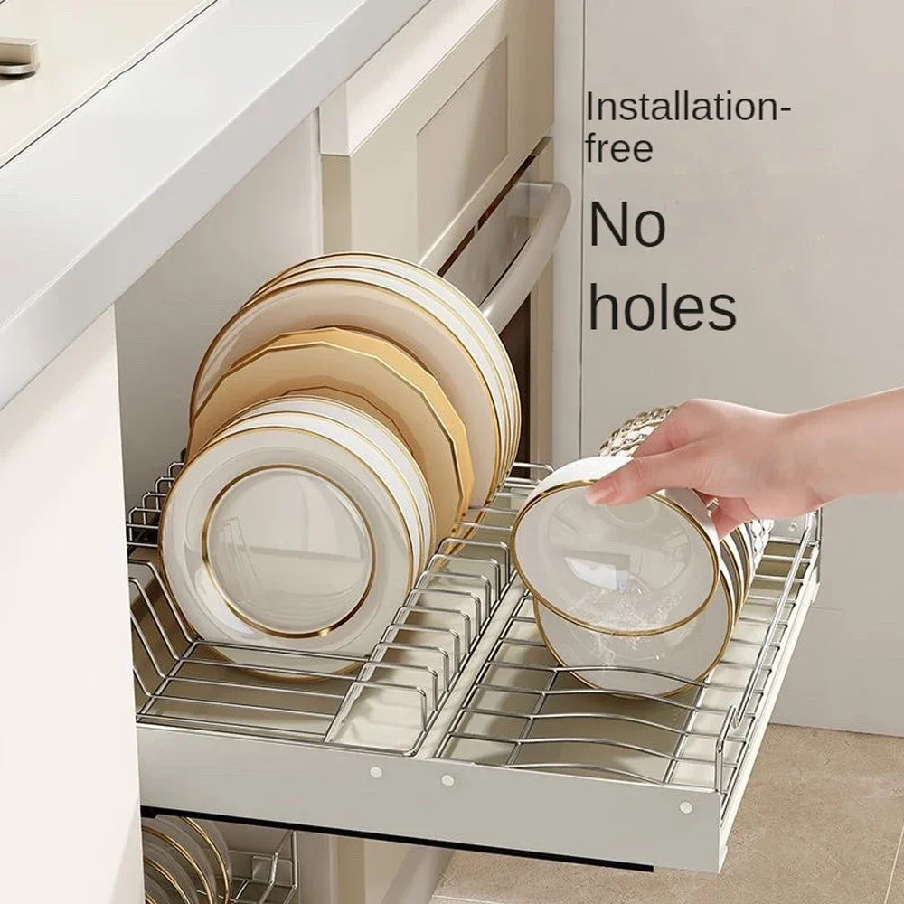 New Kitchen Storage Rack with Slide Rails Kitchen Drawer Type Organizer Shelf Tray Dish Drainer Storage Rack Cabinets Organize