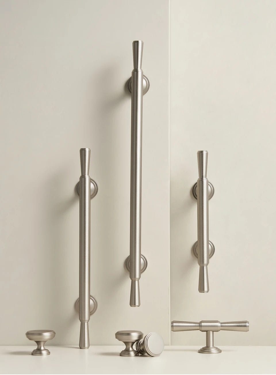 Nurlin Solid Brass Nickel Brushed Luxurious Silver French Modern Cabinet Handles Tbar Wardrobe Knobs