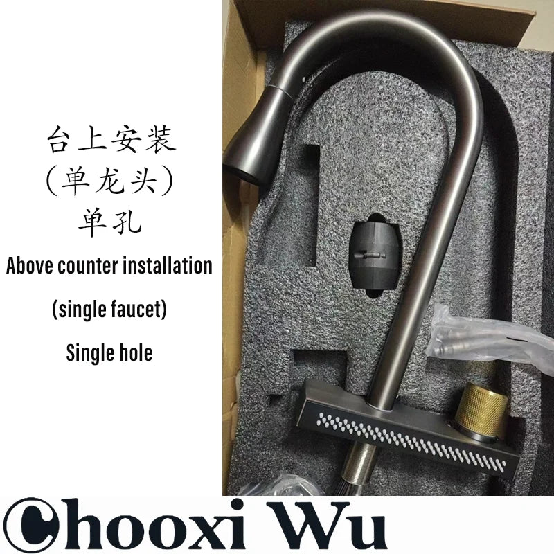 Waterfall Sink Pull Type Kitchen Faucet Hot Cold Mixer Vegetable Wash Tap Basin Multiple Water Outlets Rotation Flying Rain Tap