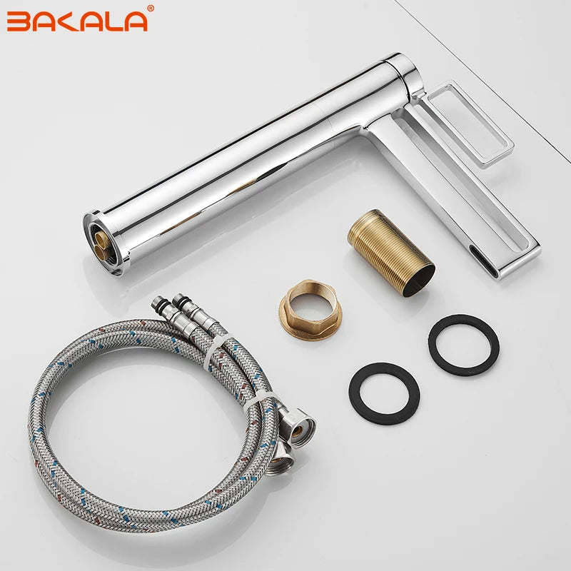 Black Tall Bathroom Basin Taps Single Handle Waterfall Faucet Solid Brass Basin Mixer Tap Creative Hollowed Out Design Water Tap