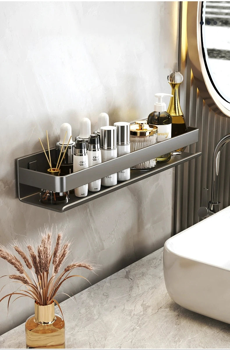 Bathroom Accessories Shelf Organizer Shower Storage Rack Gray Wall Mounted Space Aluminum Toilet Shampoo Holder Shelves 30-50CM