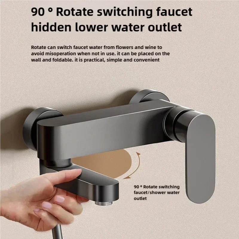 Brass Shower Bathroom Bathtub Faucet with Swivel Tub Spout Wall Mounted Hot and Cold Water Mixer Valve Household Bath Tap