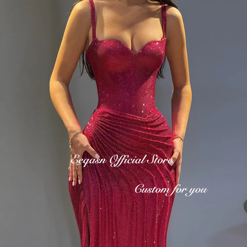 Glitter Evening Dresses Women Strapless Mermaid Elegant Formal Occasion Dress Split Robes De Soirée 2026 Long Prom Customized