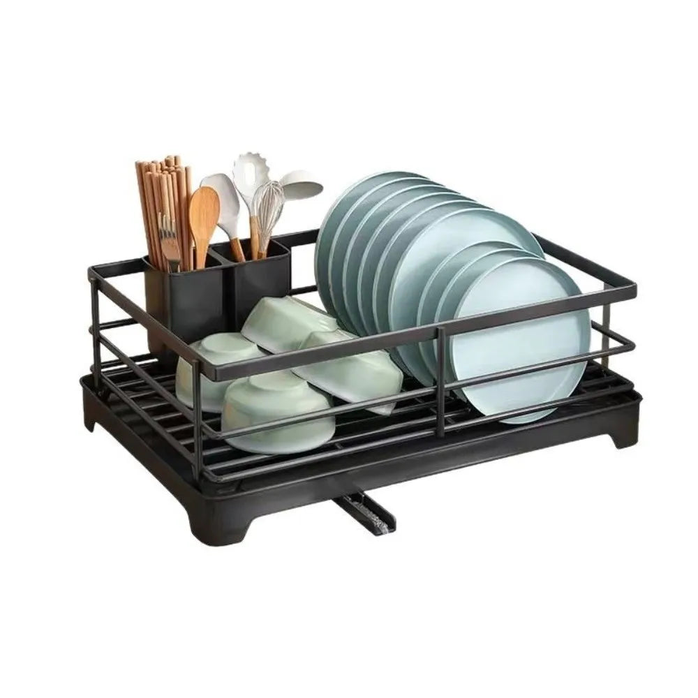 Carbon Steel Kitchen Storage Rack Drainer Tray Stable Dish Drying Rack Ventilation Space-saving Plates Organizer with Drainboard