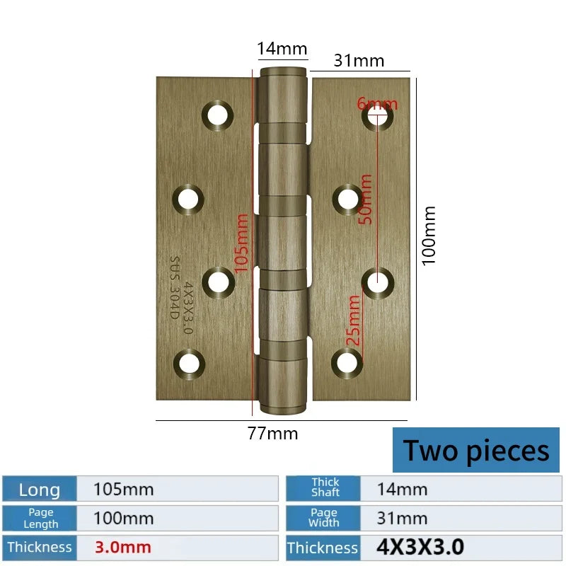 A Pair Of Stainless Steel Door Butt Hinges Furniture Hardware Decorative Accessories 4/5 Inch High-Quality Folding Hinges