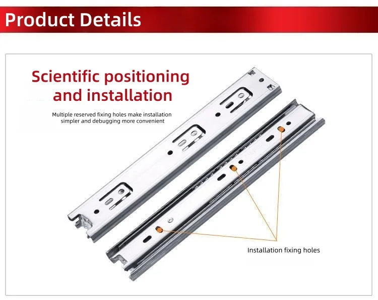 Heavy duty cold-rolled steel drawer slide rail -3-section soft closing damping rail, silent cabinet slide rail