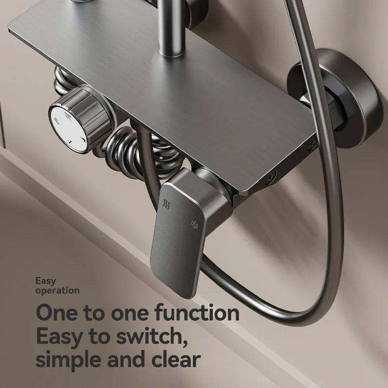 Bathroom Multifunction Shower System Set Household Rotary Knob Hot and Cold Water Pressurize Gunmetal Gray Aluminum Shower Set