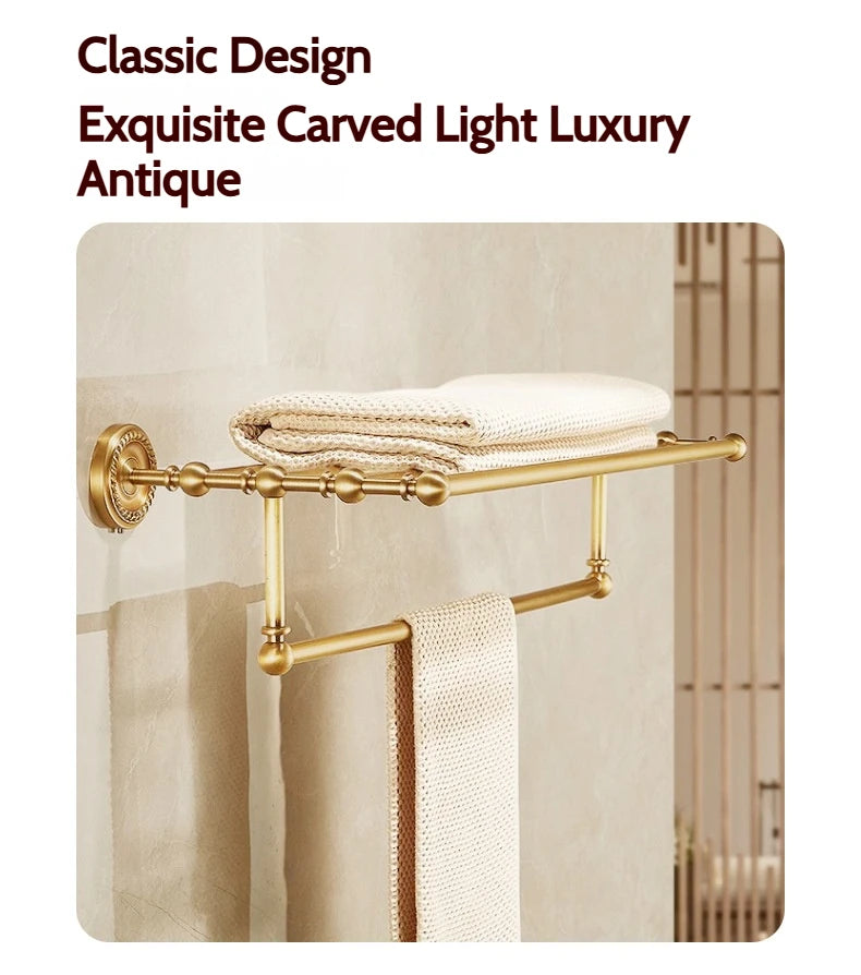 Antique Brushed Brass Bathroom Accessories Sets Towel Shelf Toilet Paper Holder Soap Holder Towel Rack Bathroom Hardware Sets