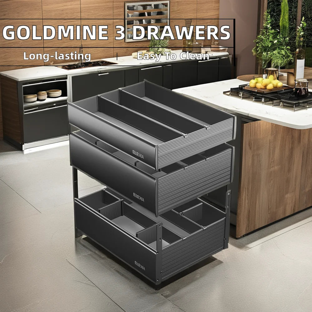 Elba 3-Layer Premium Stainless Steel Pull-Out Spice Rack Durable Basket Drawers for Efficient Cabinet Storage Solution