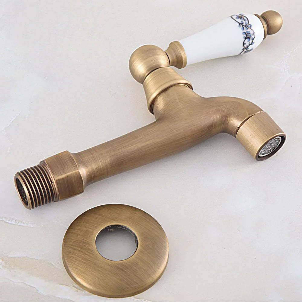 Wall Mounted Bathroom Mop Tap Vintage Brass Faucet Single Cold Water Tape for Kitchen Sink Mop Pool Toilet Cold Bibcock zav314