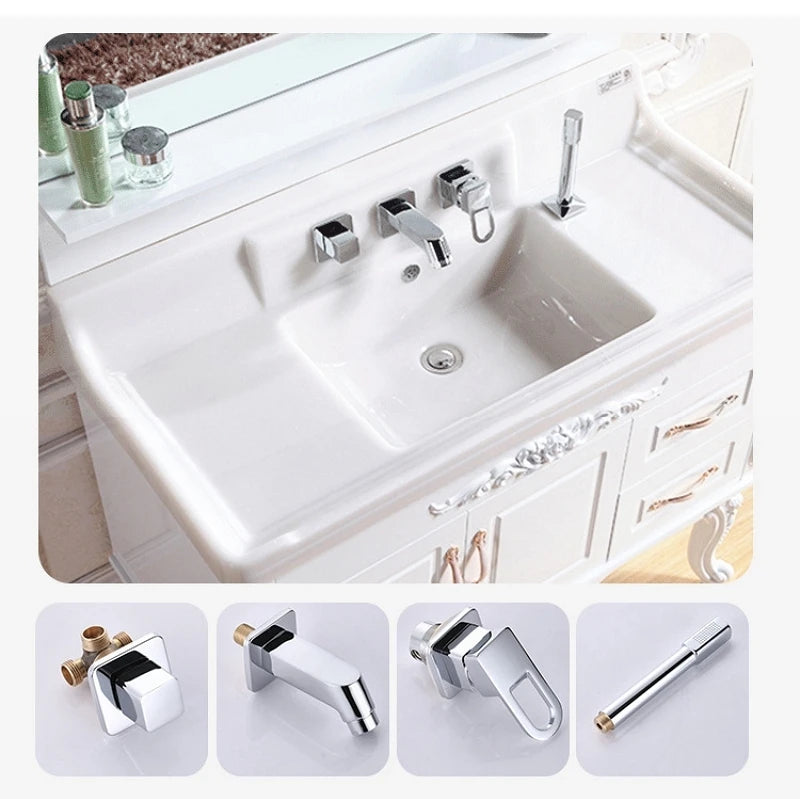 Deck/Wall Mounted Bathroom Bathtub Faucet Set with Handheld Shower Head 4 Holes Widespread Basin Tub Faucet Cold Hot Mixer Tap