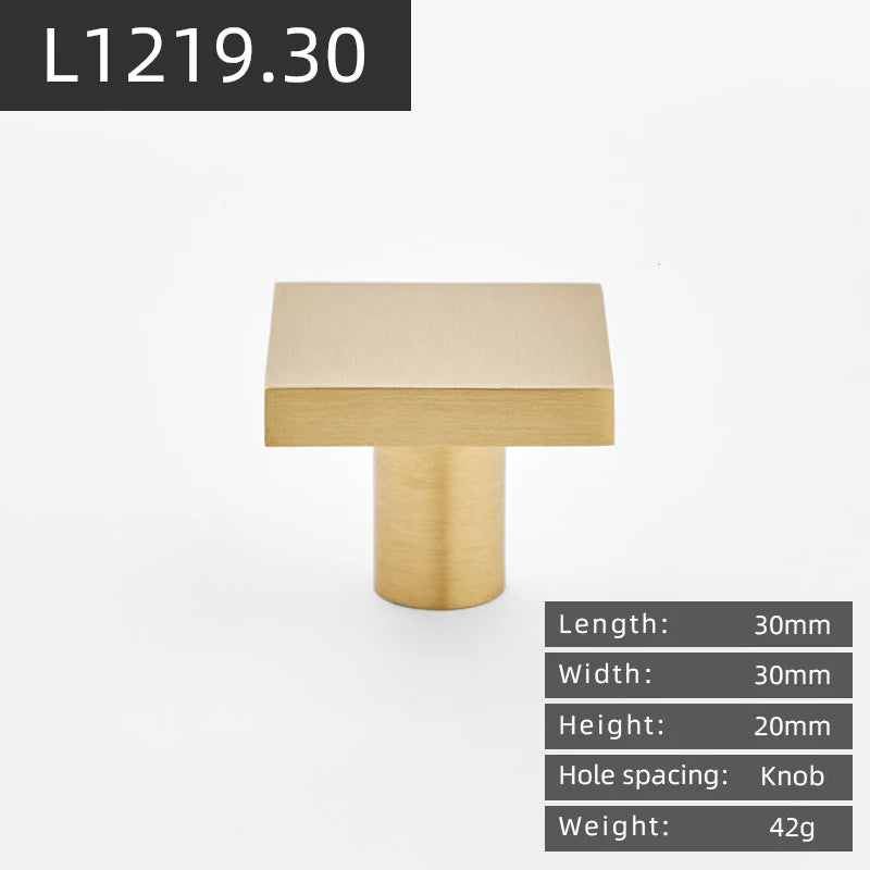 Modern solid brass single hole cabinet door Pull handle Simple wardrobe drawer Cabinet light luxury square knob