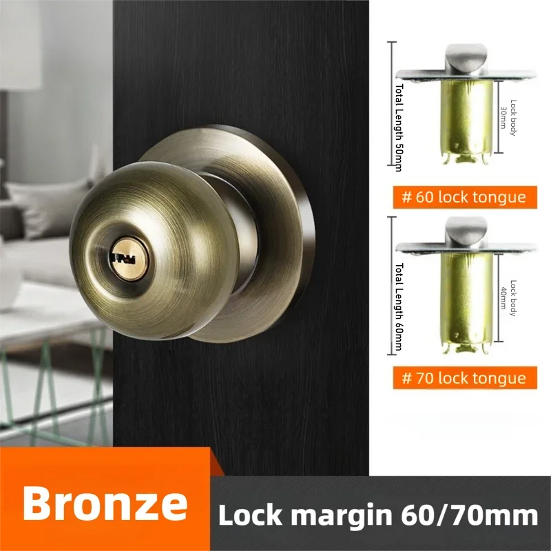 New Stainless Steel Round Ball Door Knobs Handle Passage Entrance Lock Entry for Bedrooms Living Rooms Hardware Accessories
