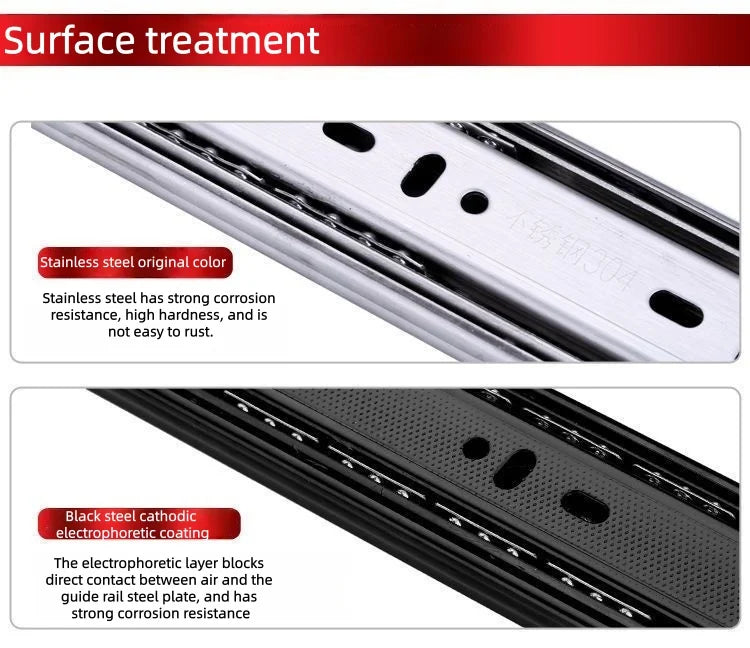 Heavy duty cold-rolled steel drawer slide rail -3-section soft closing damping rail, silent cabinet slide rail