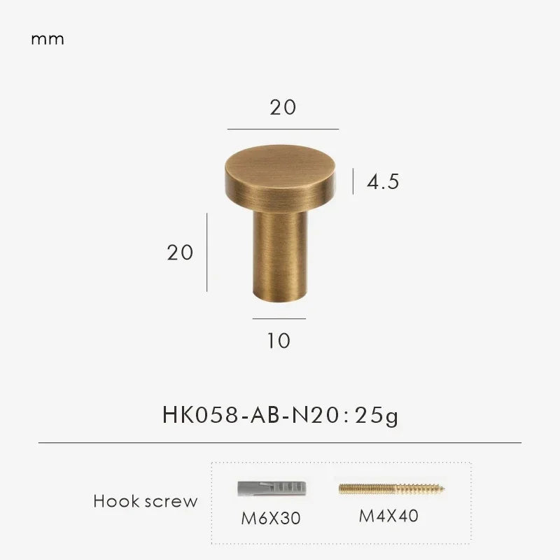 Solid Brass Circular Gold Black Antique White Cabinet Furniture Knobs Wall Bathroom Clothes Hook Handle