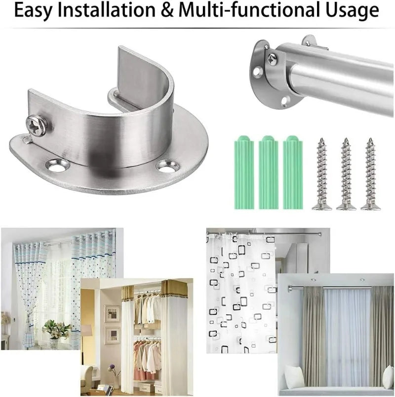 Wardrobe Hanger Rod Fixing Holder Stainless Steel Flange Seat Curtain Rod Tube Hook Fixed Support Bracket Bathroom Hardware