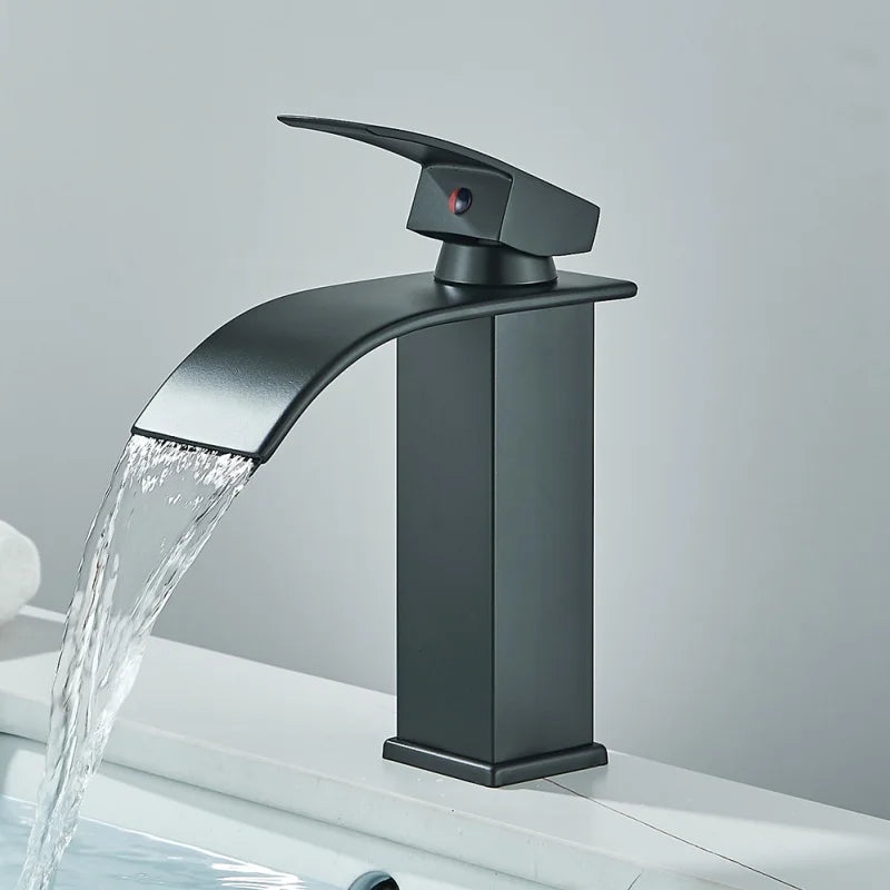Bathroom Home Waterfall Wash Copper Core Waterfall Stainless Steel Basin Stainless SteelFaucet Black Hot &Cold Toilet Wash Basin