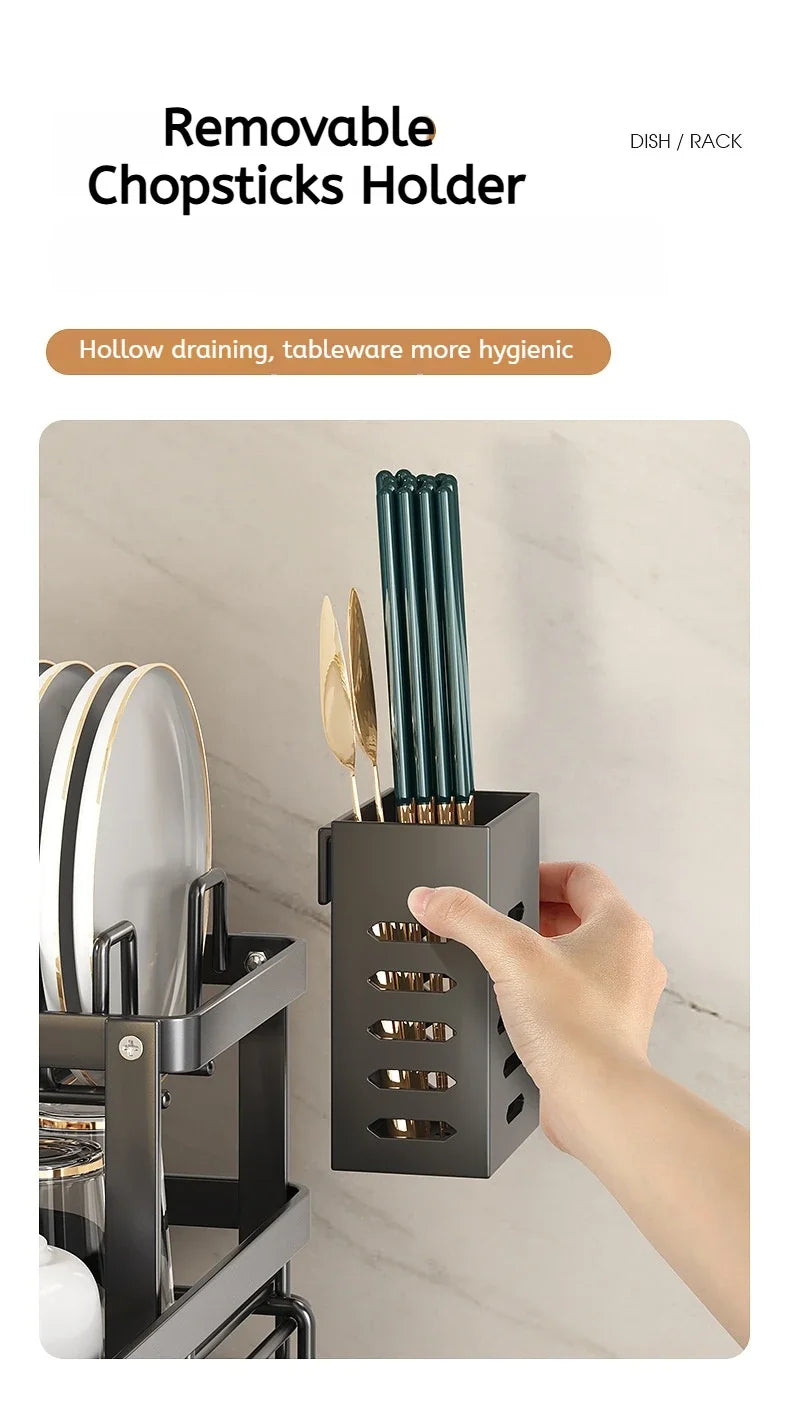 Stainless Steel Adjustable Dish Drying Rack with Drainboard - Over Sink Plate Organizer, Kitchen Storage Rack