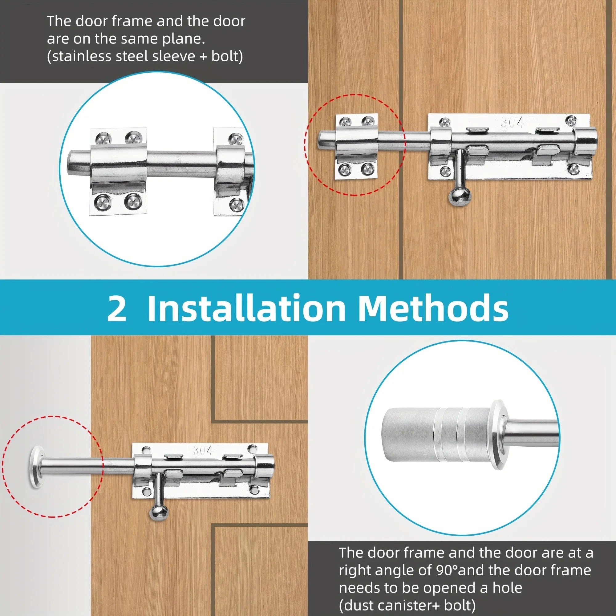 Sliding Bolt Latch Hardware：Cylindrical Bolt Latch，Heavy Solid 304 Stainless Steel，Black Surface，Applicable  Outdoor Latches