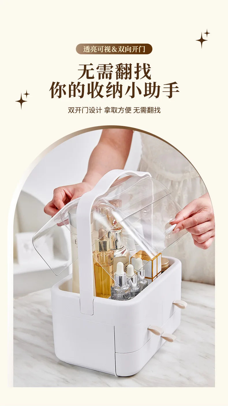 Cosmetic Organizer Countertop Organizer For Dresser With Lid And Drawer Countertop Waterproof And Dustproof Skin Care Organizer
