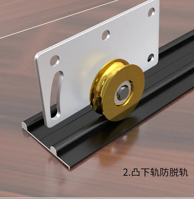 Sliding door slide rail aluminum alloy No slotting required thicken Dual track system Cam guide rail Pass through door slot