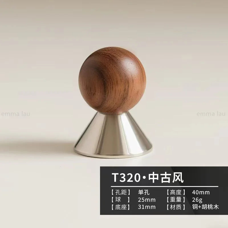 Modern Walnut Wood Brass Cabinet Door Handle Silver Wardrobe Cupboard Furniture Pulls Single Hole Drawer Knobs Cabinet Handles