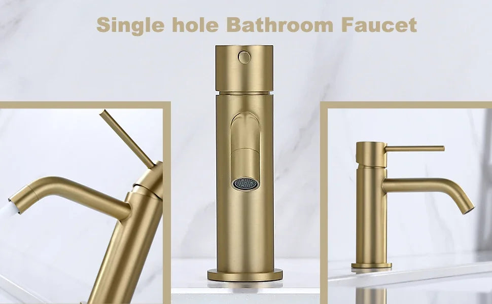 Bathroom Faucets Bathroom Basin Faucet Cold and Hot Water Mixer Sink Tap Single Handle Deck Mounted Brushed Gold Tap